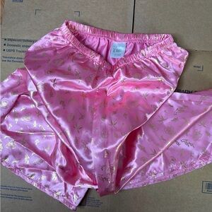 Pink Satin Pajama Shorts with Gold Accents